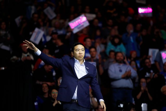 Former Democratic presidential candidate Andrew Yang in New Hampshire in February. Yang's campaign filed a lawsuit to ensure that New York's primary would continue as scheduled.